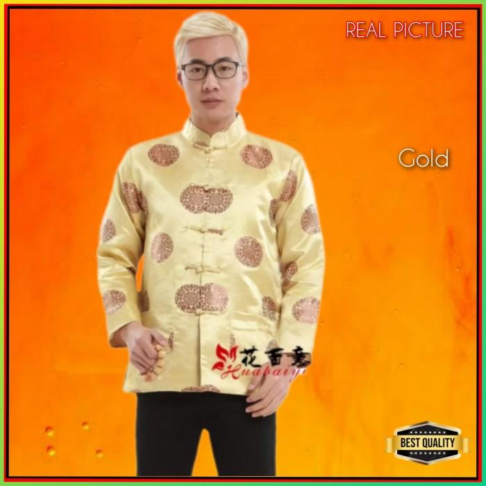 Pakaian Adat Pria Baju Imlek Laki Laki Kemeja Cheong Sam Qipao Gold