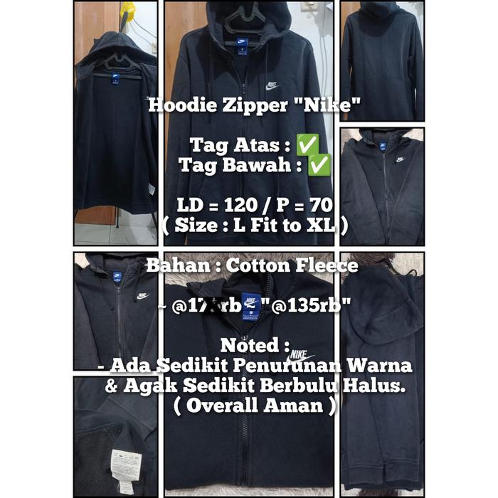 #Thrift - Hoodie Zipper "Nike" (Ada Sedikit Penurunan Warna & Agak Sedikit Berbulu Halus (Overall Am
