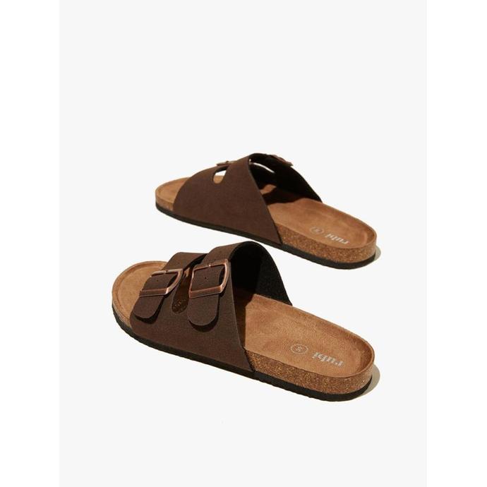 Rubi - Sandal Wanita - Rex Double Buckle Slide - Rich Brown Micro