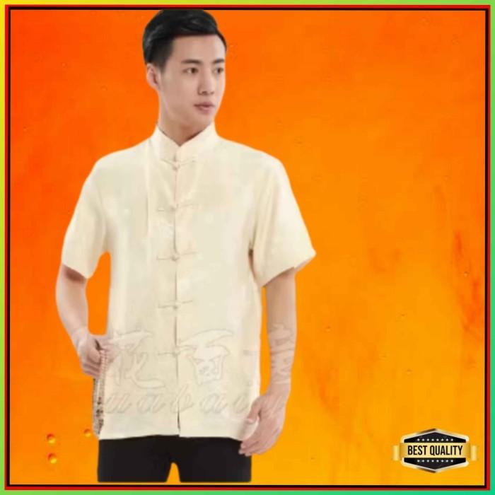 Baju Atasan Cheongsam Pria Kemeja Imlek Chinese Qipao Cream