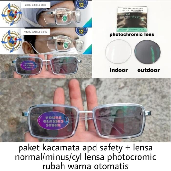 kacamata safety lensa photocromic normal/minus/cyl/plus