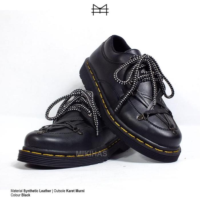 Mikihas - Sepatu Oxford Pria Kulit Hitam 3 Hole Bintang R12 Scorpion Fullblack