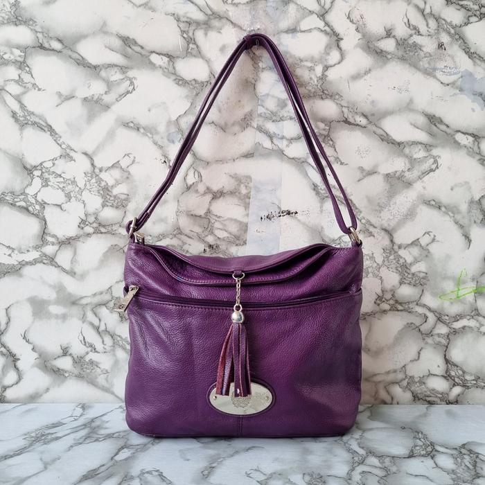 TAS SHOULDER WANITA ELEGACE PARIS KULIT ASLI SECOND BRANDED IMPORT UNGU / TAS TOTE WANITA KULIT ASLI
