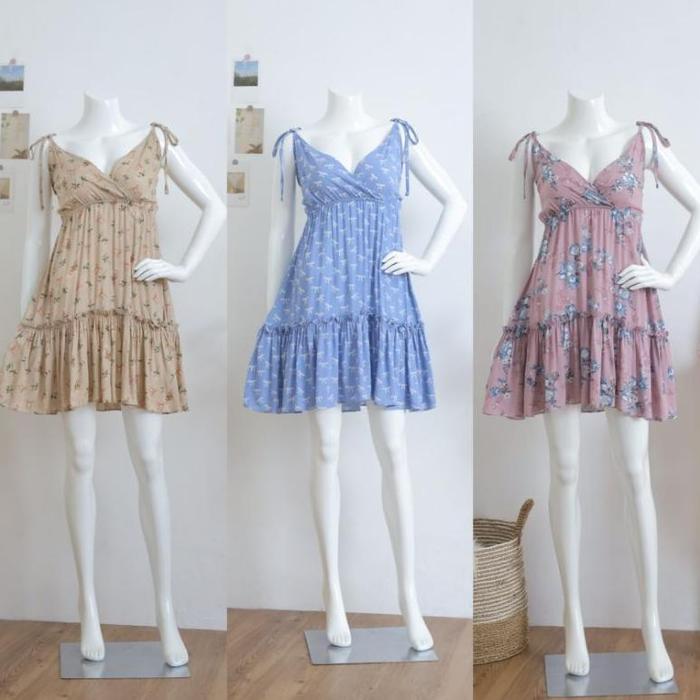 MOZZA DRESS/ HAURA DRESS DASTER PENDEK MINI SEXY SELUTUT TALI KERUT KEKINIAN BUSUI FRIENDLY RAYON PR