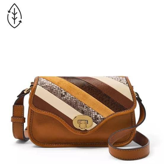 Tas Fossil Fosil Heritage Flap Small Crossbody Bag Natural Python Brown