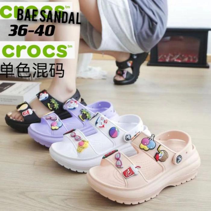 Crocs Bae sandal Lengkap Jibitz / Sandal wanita crocs bae / Crocs sandal Slide Bae jibitz