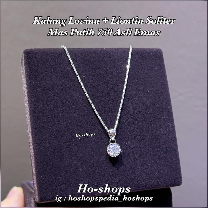 Kalung Lovina + Liontin Mas Putih Kadar 750 Asli Emas