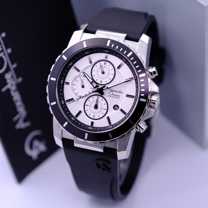 ALEXANDRE CHRISTIE PRIA AC 6141 SILVER PLAT PUTIH RUBBER ORIGINAL