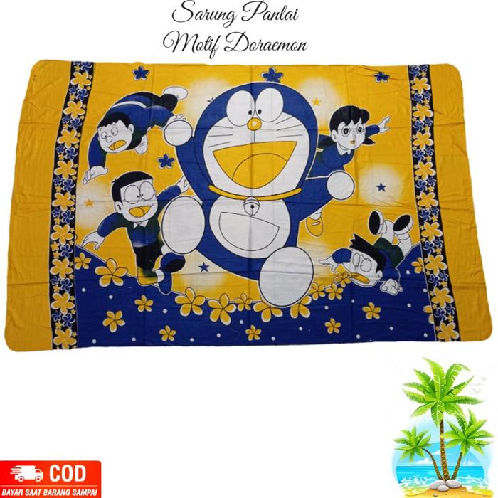 KAIN BALI PANTAI - KAIN BALI MOTIF KARAKTER DORAEMON JUMBO - SARUNG PANTAI BALIZZMODE - SARUNG BALI 