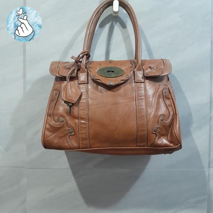 Mulberry Tas Preloved Hand Bag Classic Warna Coklat Bahan Kulit Alas Kaki 4 Aman 1 Ruang Dalam Full 