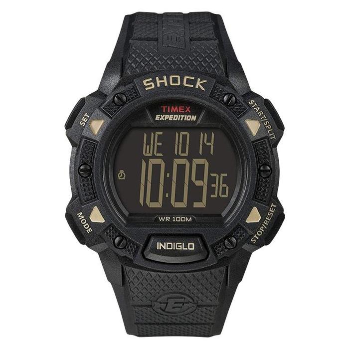 Original Jam Tangan Pria Timex Expedition Shock T49896 Indiglo Digital Dial Black Resin Strap Garans