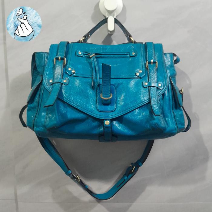 Tas preloved sling bag BEANPOLE kulit biru laut