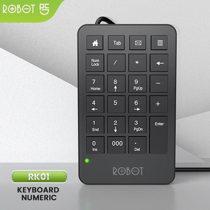 Keyboard Numeric Robot RK01 Wired Numeric Keypad Black Tombol Multimedia Kecil dan Portable Original