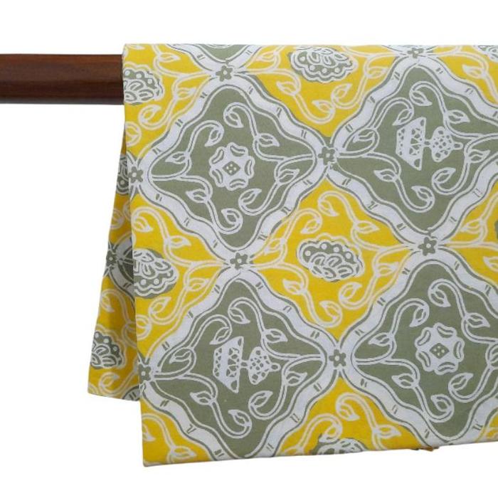 kain batik cap katun 2warna kuning motif sidomukti