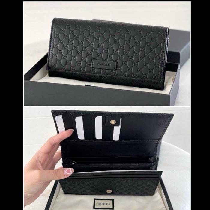 Ready Gucci Flap Long Wallet Women Bifold Black