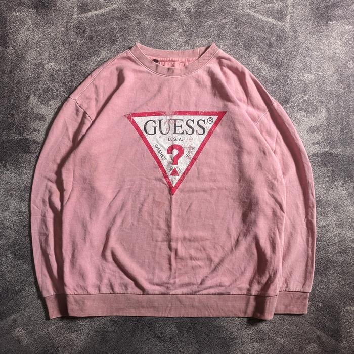 Crewneck Jacket Guess Triangle Model Crack Logo Second Thrift Original