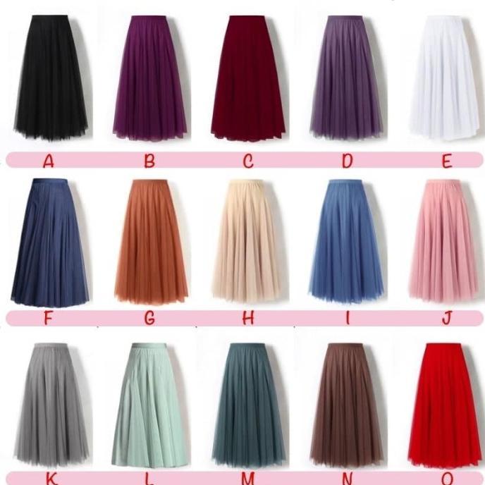 Rok Tutu Remaja Wanita Panjang Putih, Merah, Mint, Pink