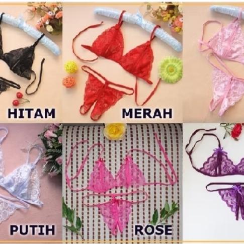 Satu Set Bra Lingerie Sexy & Celana Dalam Model Lace Transparant Import Pakaian Wanita