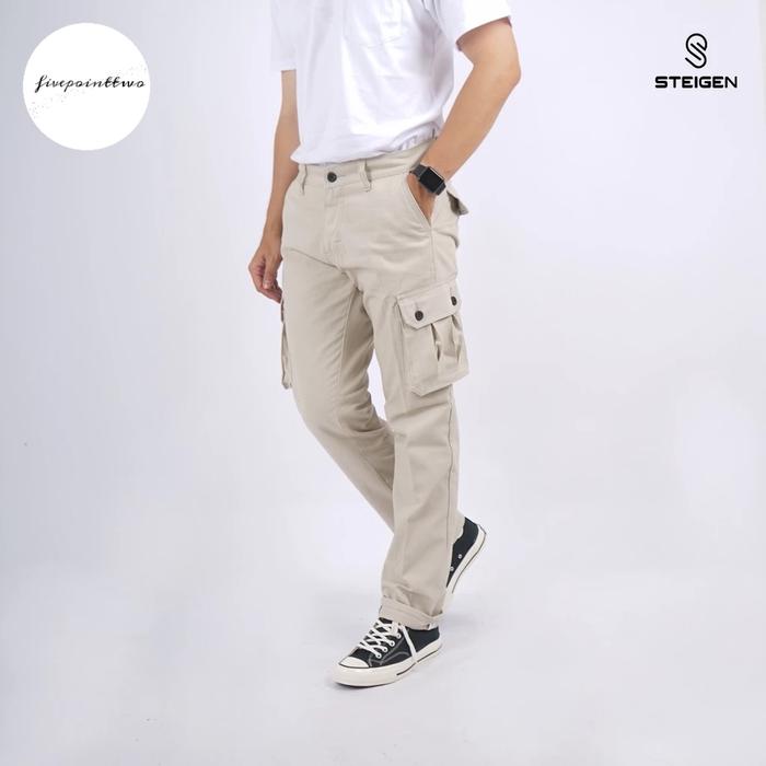 Celana Cargo Panjang Pria Standard Bahan Cotton Twill Cream Long Cargo Pants Casual Krem Size 30 32 