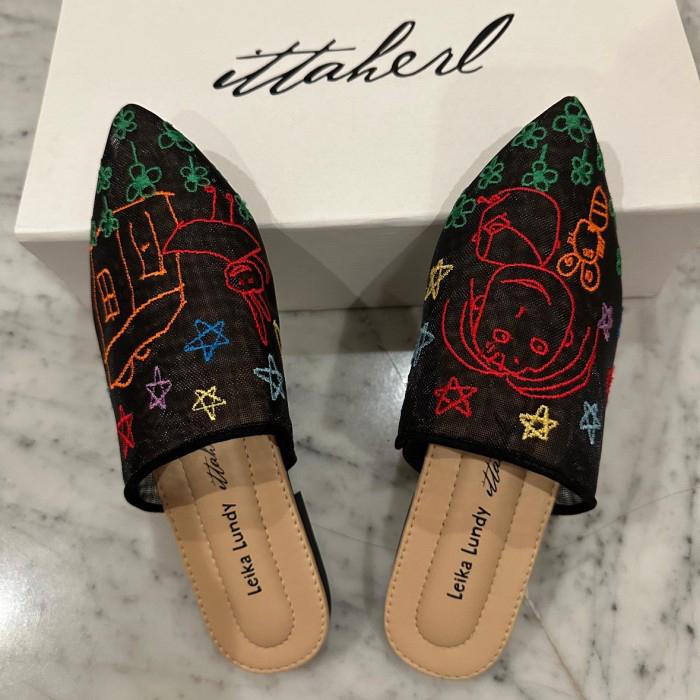 Ittaherl x Leika Lundy Slip On Wanita Flat Mules Starry Night Full Color Nyaman - size 37