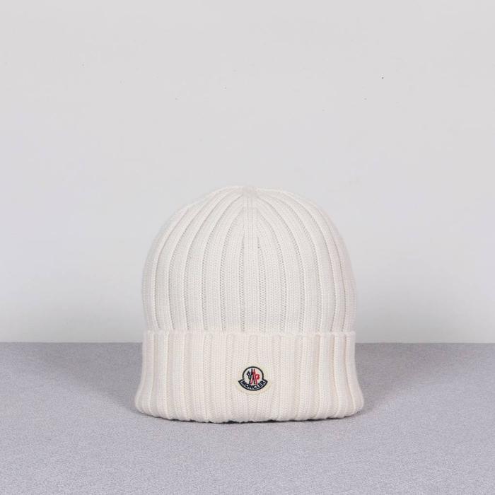 topi Moncler Wool Beanie Hat Logo White