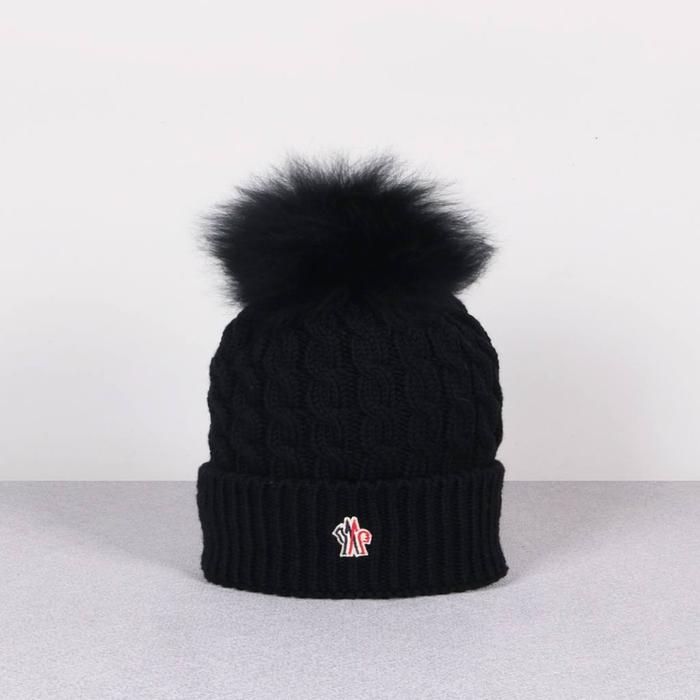 topi Moncler Wool Beanie With Pom pom Black