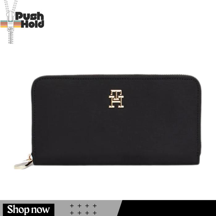 Tommy Hilfiger Wallet Monogram Large Zip-Around Dompet Wanita Original - Black