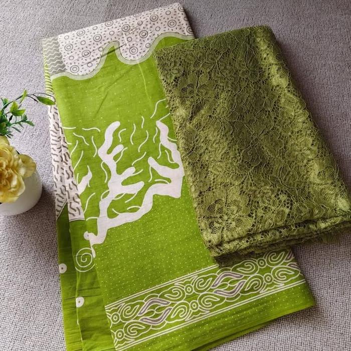 paket 2in1 kain batik set brukat bahan bakal kebaya brokat hijau