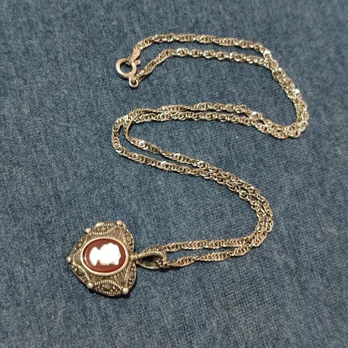 Vintage Silver 925 Necklace Italy and Cameo Silver Pendant 925A Thailand