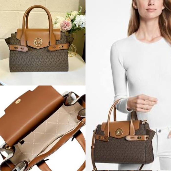 New With Tag Tas Branded MK Carmen Medium Flap Satchel Crossbody Signature Brown - Authentic