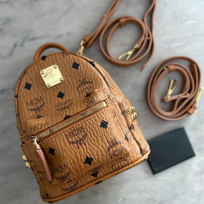 PL) MCM Mini Stark Bebe Boo Backpack in Visetos