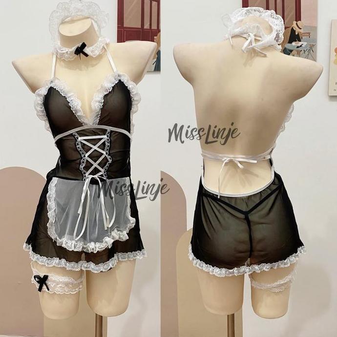 Baju Lingerie Costume Cosplay Maid Kostum Pelayan Halterneck Full Set Muat sampai Big Size
