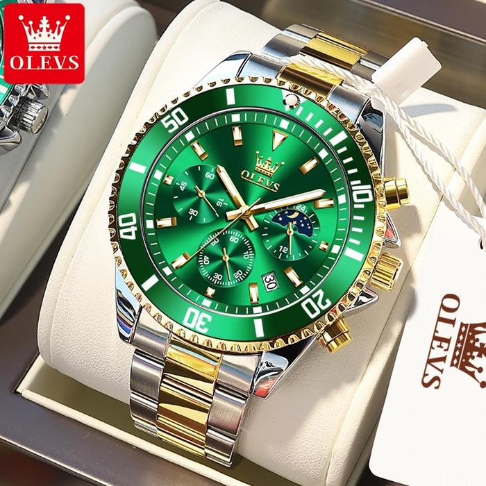 Jam Tangan Pria Anti Air Original OLEVS 2870 Luxury Analog Stainless Steel Chronograph Watch Men