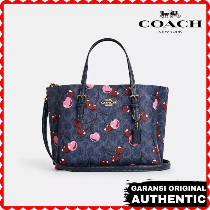 Tas Tote Bag Coach Mollie 25 Cherry Print Blue Wanita Original Branded Authentic