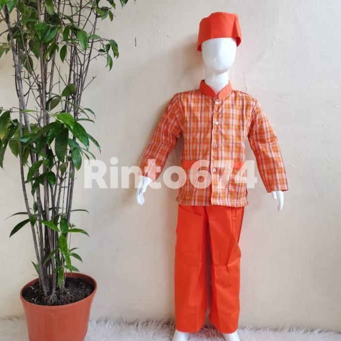 seragam sekolah muslim batik orange paud dan tk kualitas bagus
