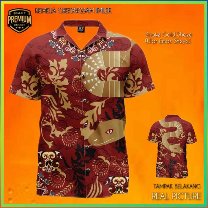 Baju Cheongsam Atasan Imlek Pria Kemeja Cina Tradisional Hem Yin Li Laki Laki Qipao Snake Gold Sheye