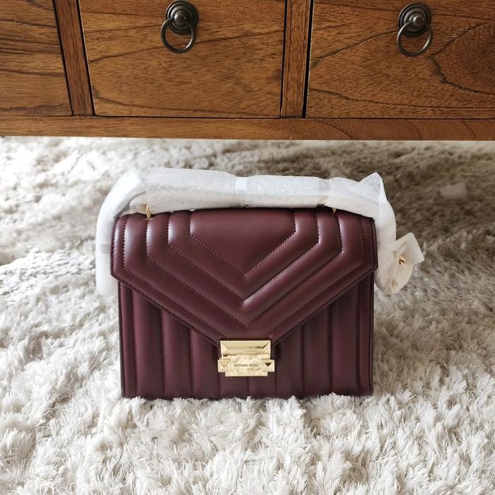tas wanita mk whitney medium flap chain shoulder oxblood ej