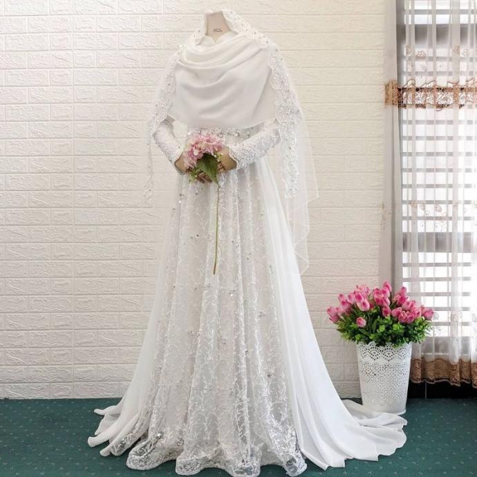 gaun pengantin syari / gaun akad muslimah / gaun pengantin jumbo