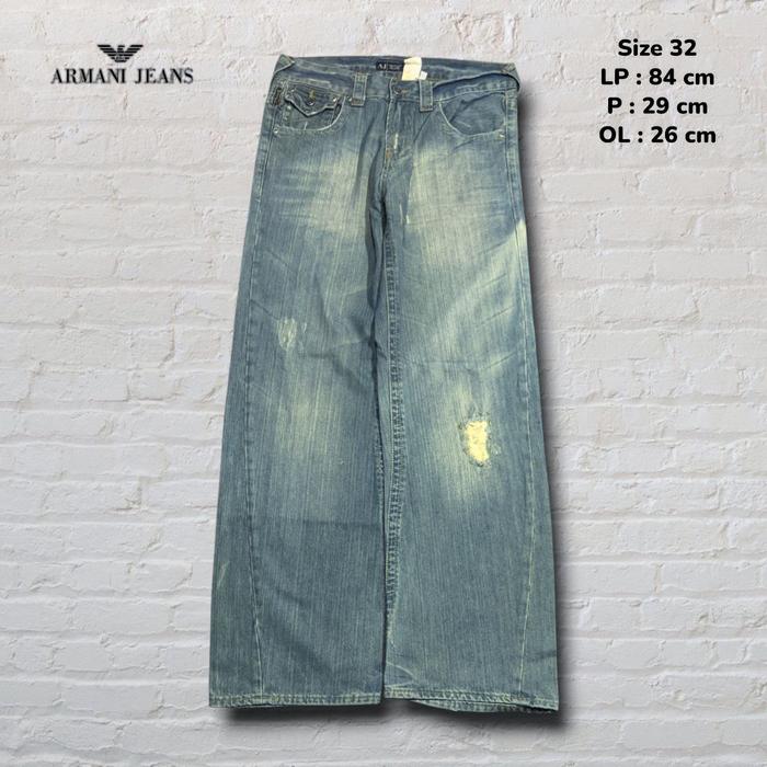 Size 32 Celana Panjang Longpants Jeans Armani Jeans Vtg y2k Blue Washed Fading Baggy fit Original Se