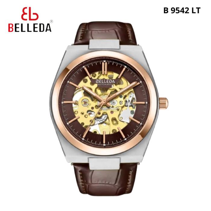 Jam Tangan Pria Belleda 9542 Automatic Movement Strap Kulit Luxury Stainless Steel Anti Air 3Atm