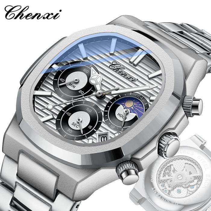 Jam tangan pria CHENXI 0092B otomatis penuh model baru tahun 2025, tahan air, dengan tali baja, mult