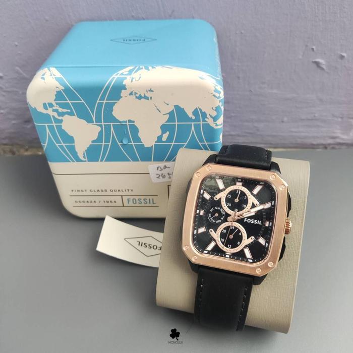 Nwt F*ossil BQ2654 Inscription Multifunction Black Leather Watch Rare