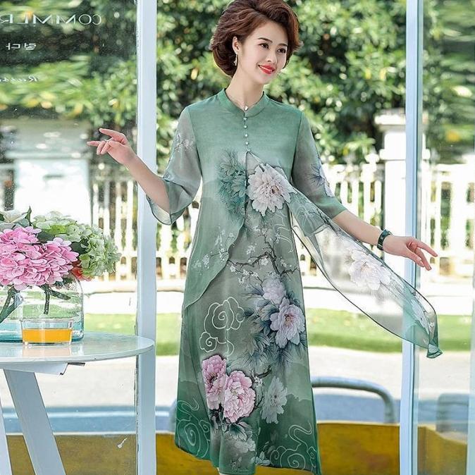 cheongsam dress buat paruh baya dress imlek wanita pakaian orang tua