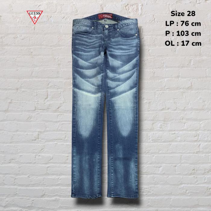Size 28 Celana Panjang Longpants Jeans Guess Blue Washed Fading Straight fit Original Second Prelove