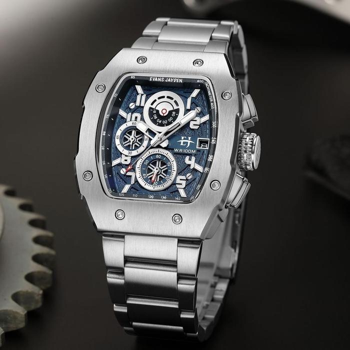 Evans Jayden Jam Tangan Pria 9612 Rantai Kaca Sapphire Chrono Water Resistant 10 ATM