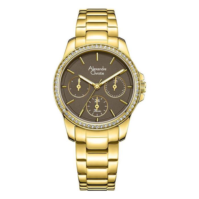 Original Jam Tangan Wanita Alexandre Christie Passion AC 2A97 BF BGPBO Ladies Brown Dial Gold Stainl