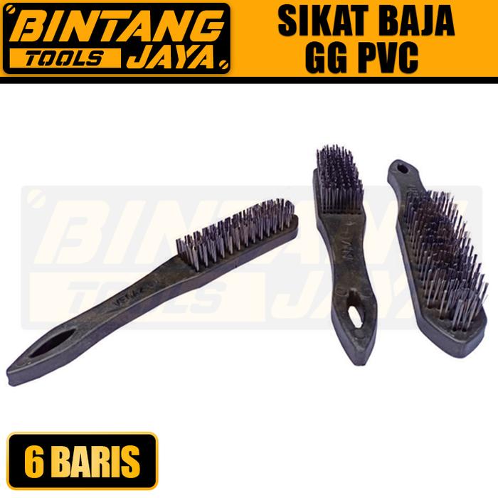 Sikat Besi Sikat Baja Gagang PVC Sikat Kawat Baja 6 baris Sikat Pembersih Karat
