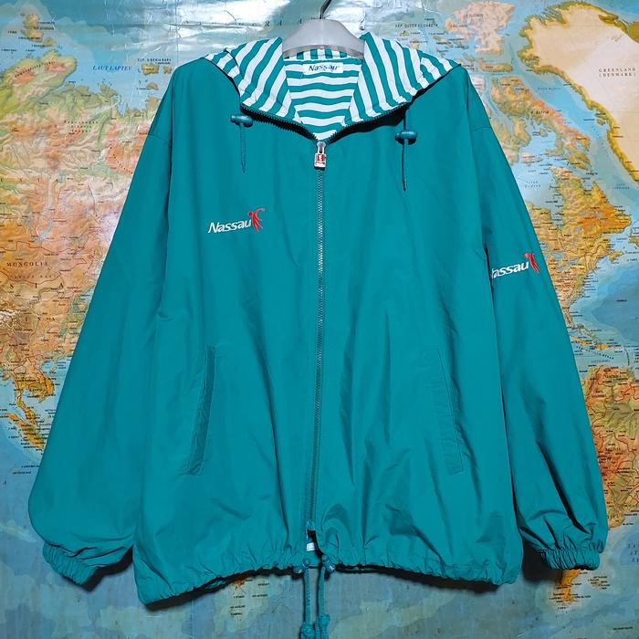 jaket hoodie NASSAU green inner stripe oversized original RARE ITEM
