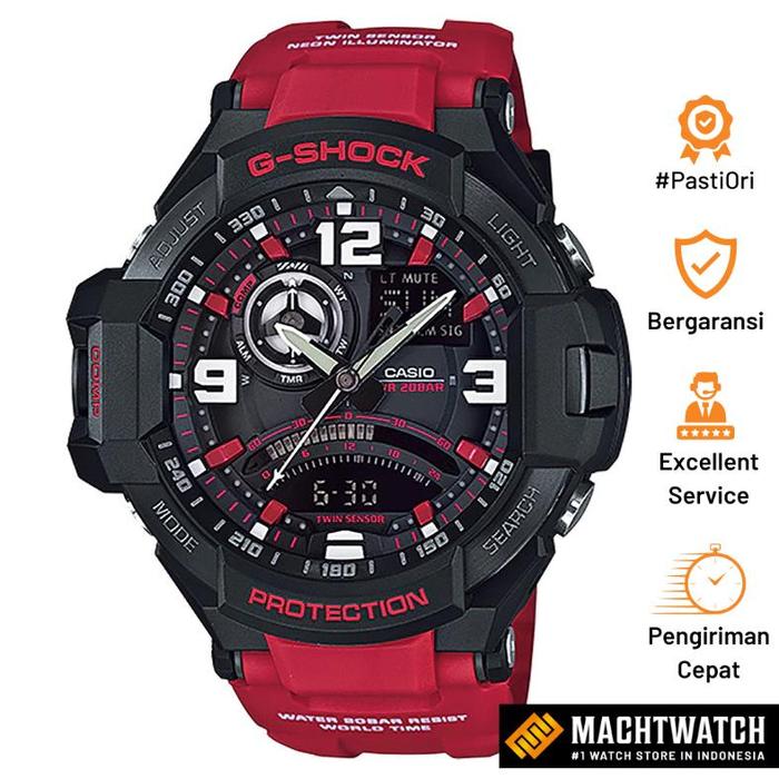Original Jam Tangan Pria Casio G-Shock Gravitymaster GA-1000-4BDR Master Of G Twin Sensor Digital Co