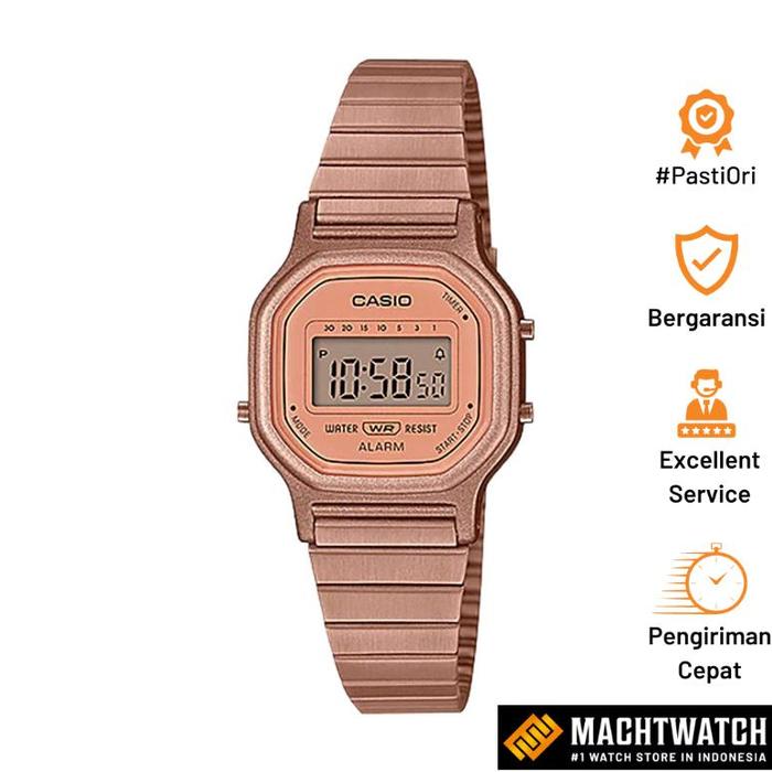 Original Jam Tangan Wanita Digital Casio General Vintage LA-11WR-5ADF LA11WR Rose Gold Digital Dial 